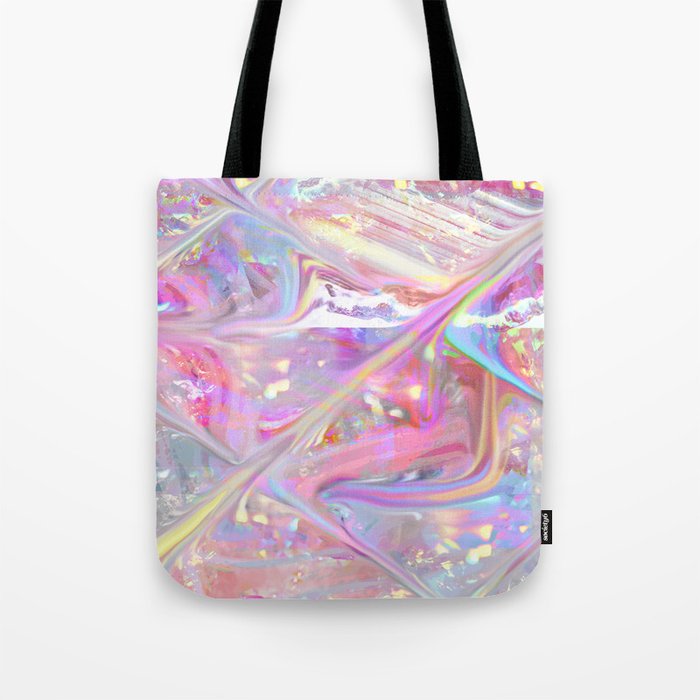 pink holographic tote bag