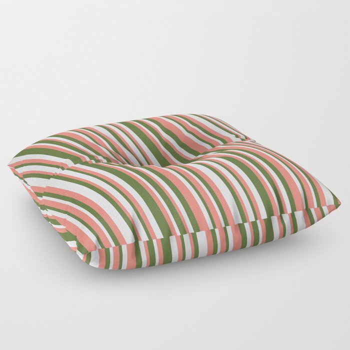 Salmon, Dark Olive Green & Lavender Colored Lines Pattern Floor Pillow