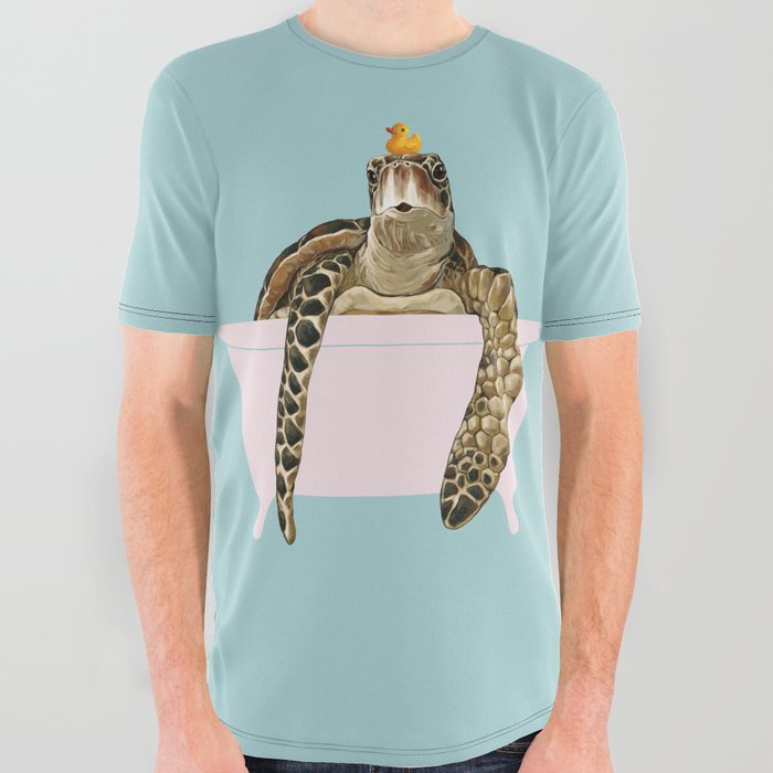 Sea Turtle in Bathtub All Over Graphic Tee