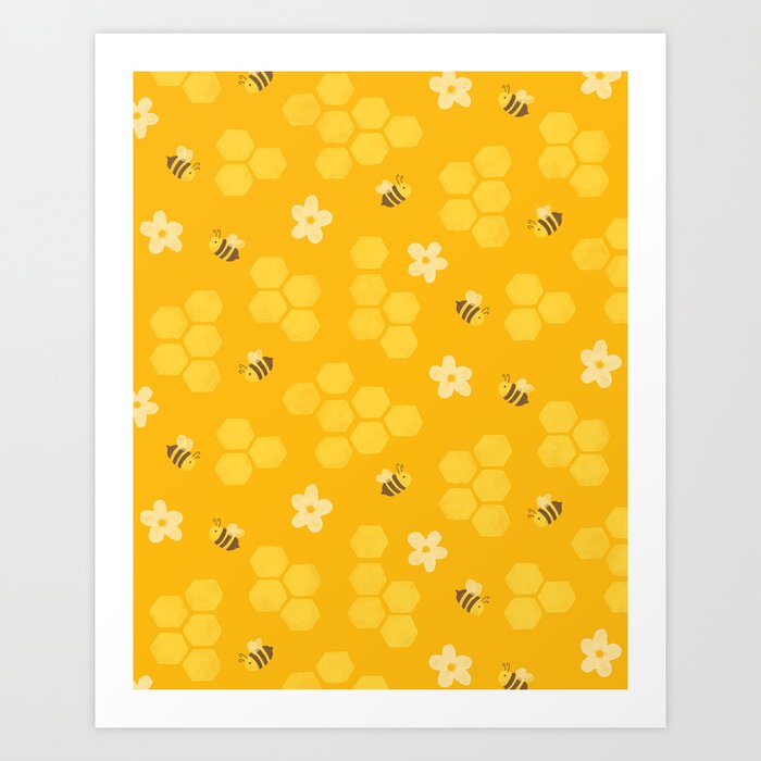 Honey Bees Honeycomb Art Print