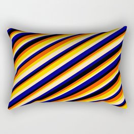 [ Thumbnail: Eye-catching Red, Yellow, Beige, Blue & Black Colored Striped Pattern Rectangular Pillow ]