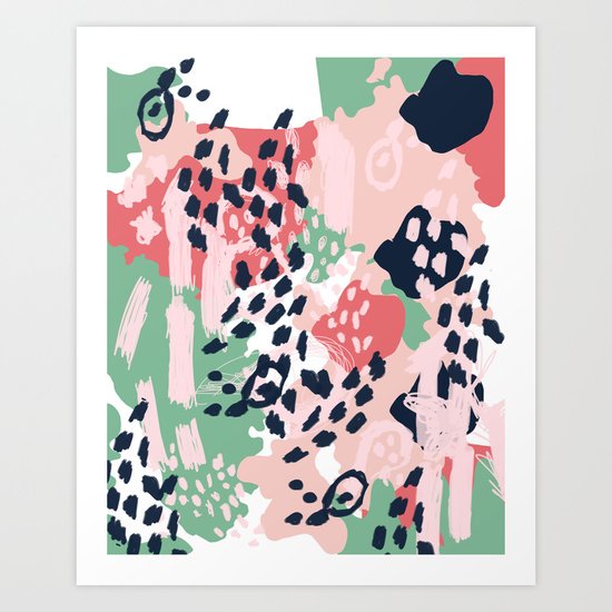 Brooklin - abstract minimal pink coral navy painting home decor abstract charlotte winter art Art Print