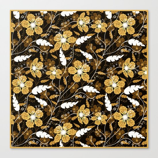 Abstract,floral pattern. Golden flowers on a black background. Canvas Print