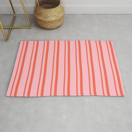 [ Thumbnail: Pink and Red Colored Pattern of Stripes Rug ]