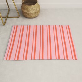 [ Thumbnail: Pink and Red Colored Pattern of Stripes Rug ]