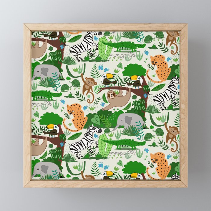 Jungle Wild Animals in Cream Framed Mini Art Print