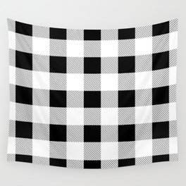 western country french farmhouse black and white plaid tartan gingham print Wall Tapestry
