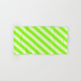 [ Thumbnail: Green and Beige Colored Lined Pattern Hand & Bath Towel ]