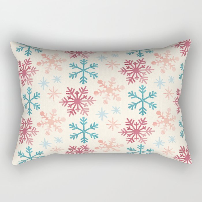 Christmas Pattern Watercolor Snowflake Pink Blue Rectangular Pillow