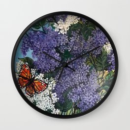 Lilac blooming tree with butterflies decorative oil painting Wall Clock