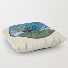 Tree of Life in Rainbow Colored Leaves Floor Pillow