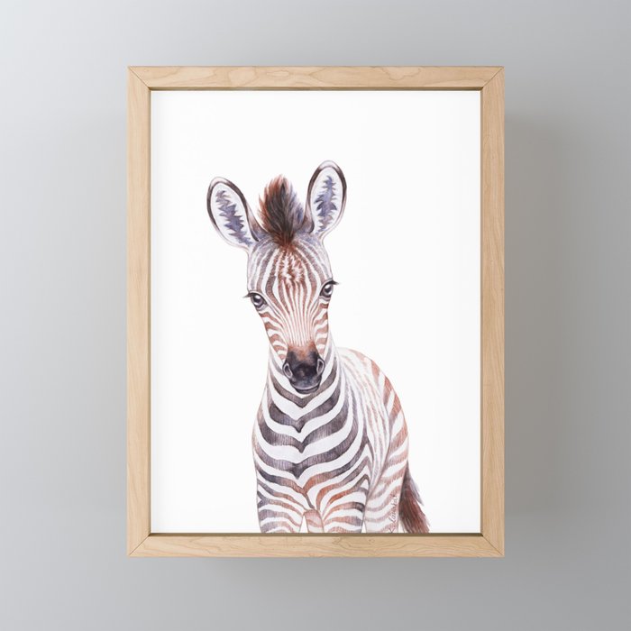 Little Zebra, Safari Baby Animals, Cute Nursery Animals Kids Room Playroom Decor Framed Mini Art Print