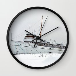 SS Keewatin in Winter White Wall Clock | Port, Bay, Georgian, Vintage, Canada, Color, Architecture, Museum, Boat, Snow 