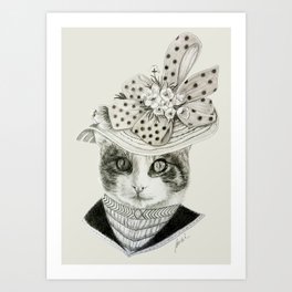 A cat with a hat Art Print