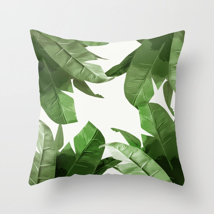 Tropical Palm Print Treetop Greenery Throw Pillow
