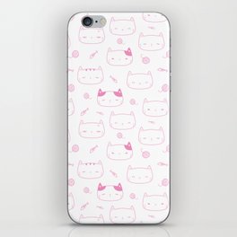 Pink Doodle Kitten Faces Pattern iPhone Skin
