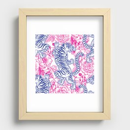 Vintage Chinese Tiger Fuchsia & Blue Pattern Recessed Framed Print