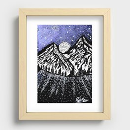 MOONRISE - Snowy Night Sky Mountains - Original Art Recessed Framed Print
