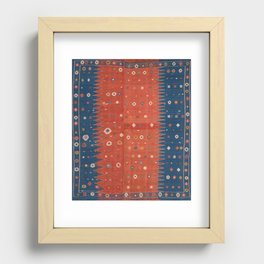 Antique Persian Shadda - Red + Blue Traditional Vintage Turkish Textile Print Recessed Framed Print