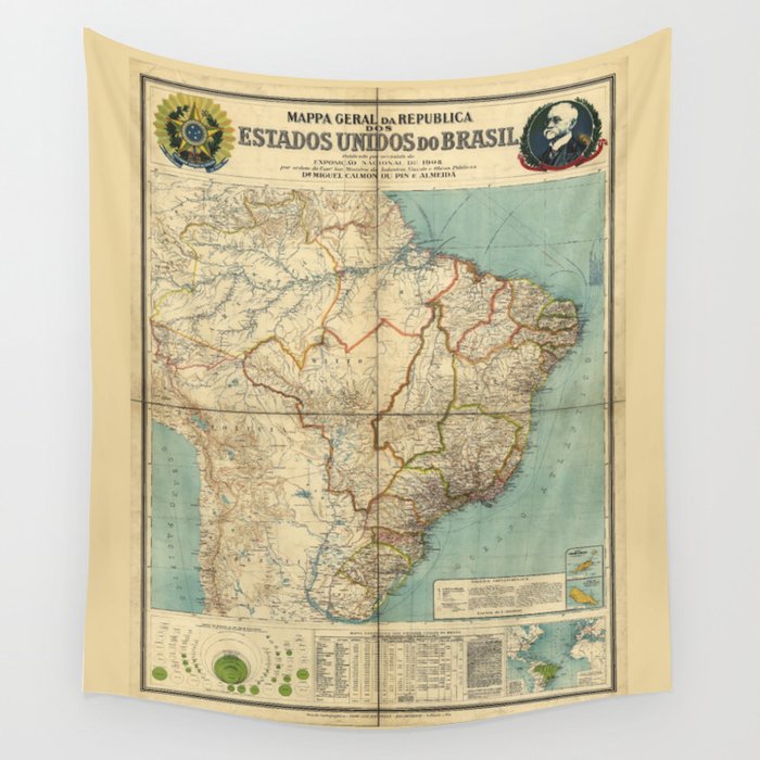 Map of Brazil (1908) Wall Tapestry by The Arts  Society6
