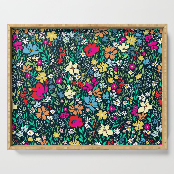 Summer floral print, colorful meadow Serving Tray