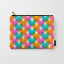 Geometric hearts in psychedelic colours (1) Carry-All Pouch | Square, Simplecolours, Diagonalpattern, Geometricpattern, Largeelements, Argyle, Mesmerisingpattern, Glowingheart, Luminous, Flamingheart 