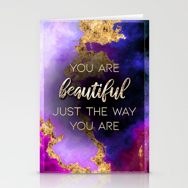 You Are Beautiful Rainbow Gold Quote Motivational Art Stationery Cards