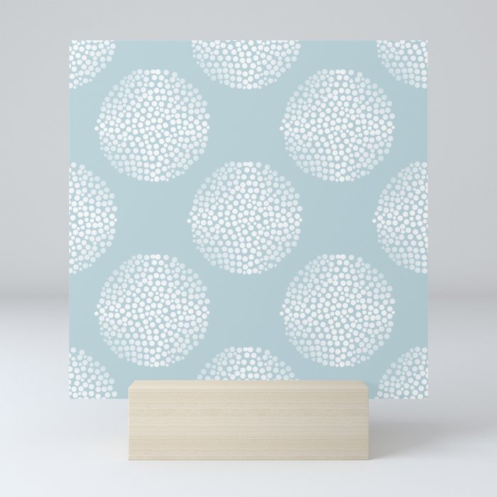 White Shapes of Dots on Baby Blue Background Retro Mood #decor #society6 #buyart Mini Art Print