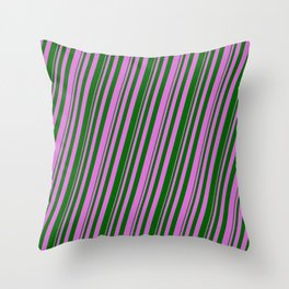 [ Thumbnail: Orchid & Dark Green Colored Lined/Striped Pattern Throw Pillow ]
