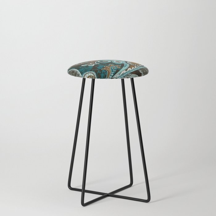 Turquoise Brown Vintage Paisley Counter Stool