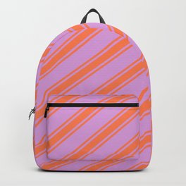 [ Thumbnail: Plum & Coral Colored Lines/Stripes Pattern Backpack ]