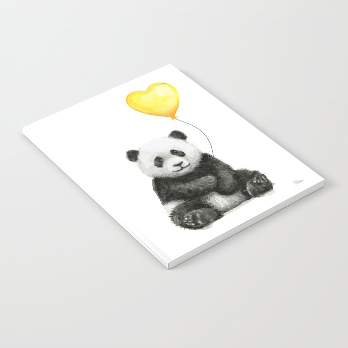 Panda with Yellow Balloon Baby Animal Watercolor Nursery Art Notebook