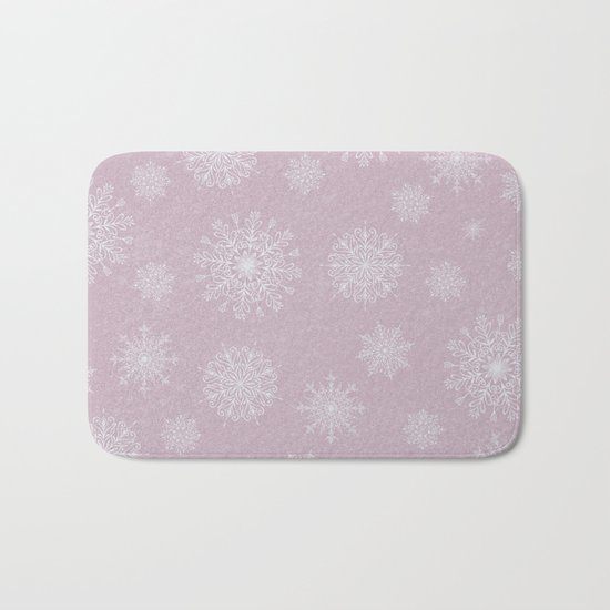 Assorted Snowflakes On Pink Background Bath Mat