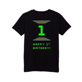 [ Thumbnail: 1st Birthday - Nerdy Geeky Pixelated 8-Bit Computing Graphics Inspired Look Kids T Shirt Kids T-Shirt ]