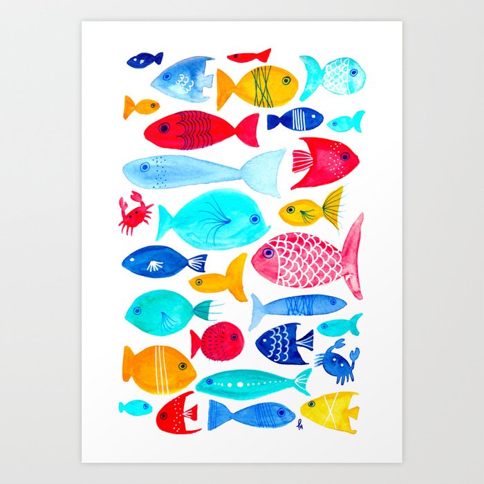 Fish Pattern - Ocean - Nautical - Sea - Swim - Crabs - Summer Art Print