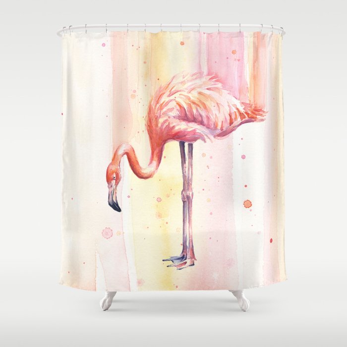 Flamingo Watercolor Flamingo Painting Shower Curtain