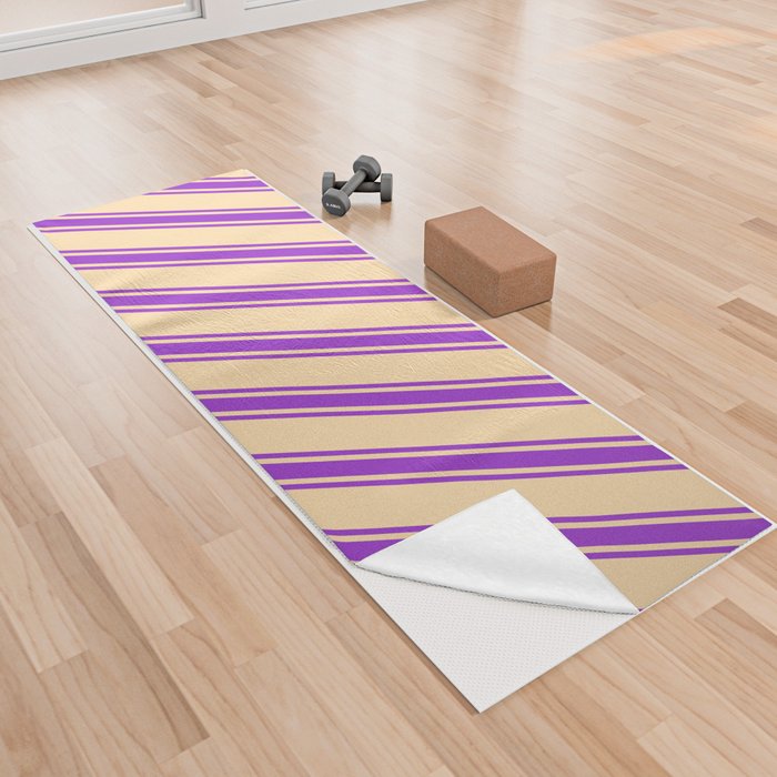Tan and Dark Orchid Colored Lines/Stripes Pattern Yoga Towel