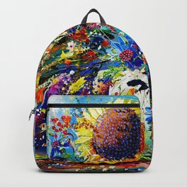 Sunshine and Splendour Backpack | Pattern, Flowers, Wildlife, Colourfuldesign, Funandhappy, Acrylic, Nature, Fineart, Stilllife, Wedding 