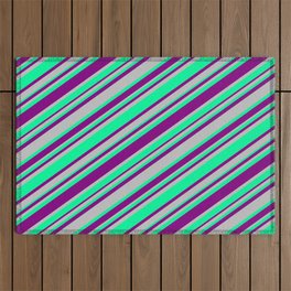 [ Thumbnail: Purple, Grey, and Green Colored Lines Pattern Outdoor Rug ]