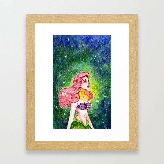 The Little Mermaid Ariel Watercolor Framed Art Print By Arumise