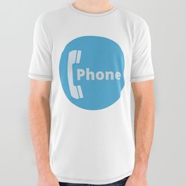 Vintage Pay Phone Booth Old School Retro Telephone Blue Sign All Over Graphic Tee