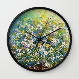  A picture with a bouquet of field daisies in a vase. Wall Clock