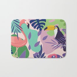 Tropical Jungle With Flamingos And Toucans Memphis Style Badematte