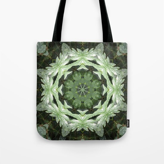 Tropical Twist - Green Leaves Kaleidoscope, Mandala Tote Bag