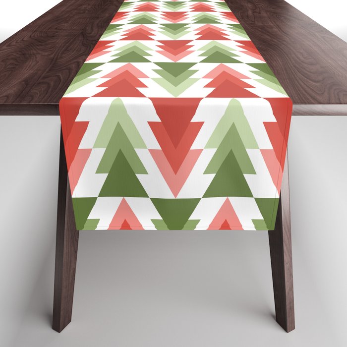 Minimalist Southwestern Holiday Abstract Geometric Christmas Trees Red Green and White Table Runner