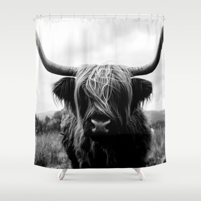 Scottish Highland Cattle Black And White Animal Shower Curtain By Regnumsaturni Society6 - Cow Shower Curtain Black And White