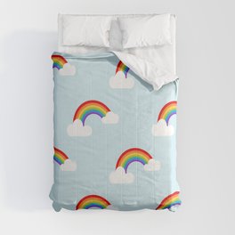 Rainbows and Clouds on Sky Blue Pattern Comforter