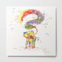 Colorful Happy Elephant Metal Print | Playground, Little Elephant, Cute, Happy, Wildlife, Playroom, Kindergarten, Colorful, Baby, Elephant 