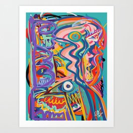 The Purple Kid with his Mother and the Bird Graffiti Art Expressionism Art Print