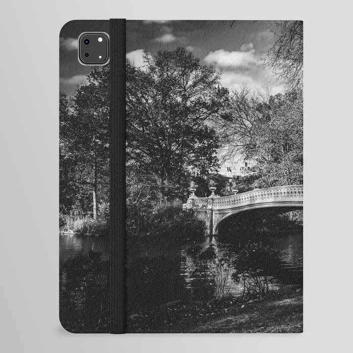 Autumn Fall in Central Park Bow Bridge in New York City black and white iPad Folio Case